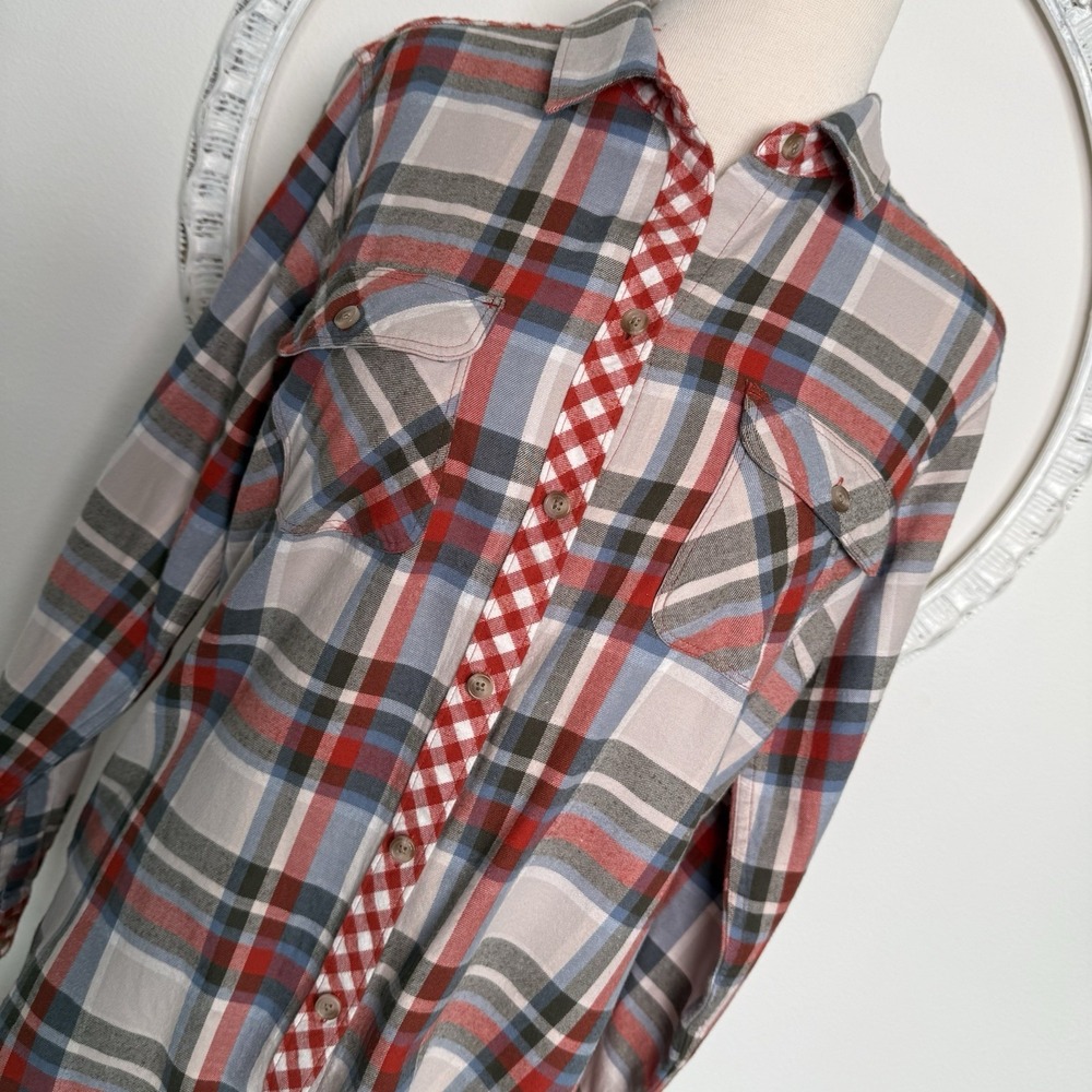 Eddie Bauer Women's Multi Fabric Plaid Flannel Button Up Red Check Long Sleeve L